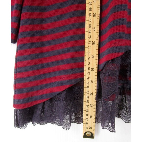 LOGO Lori Goldstein Sweater XL Red Cardigan Button Up Striped Lace - Picture 5 of 11